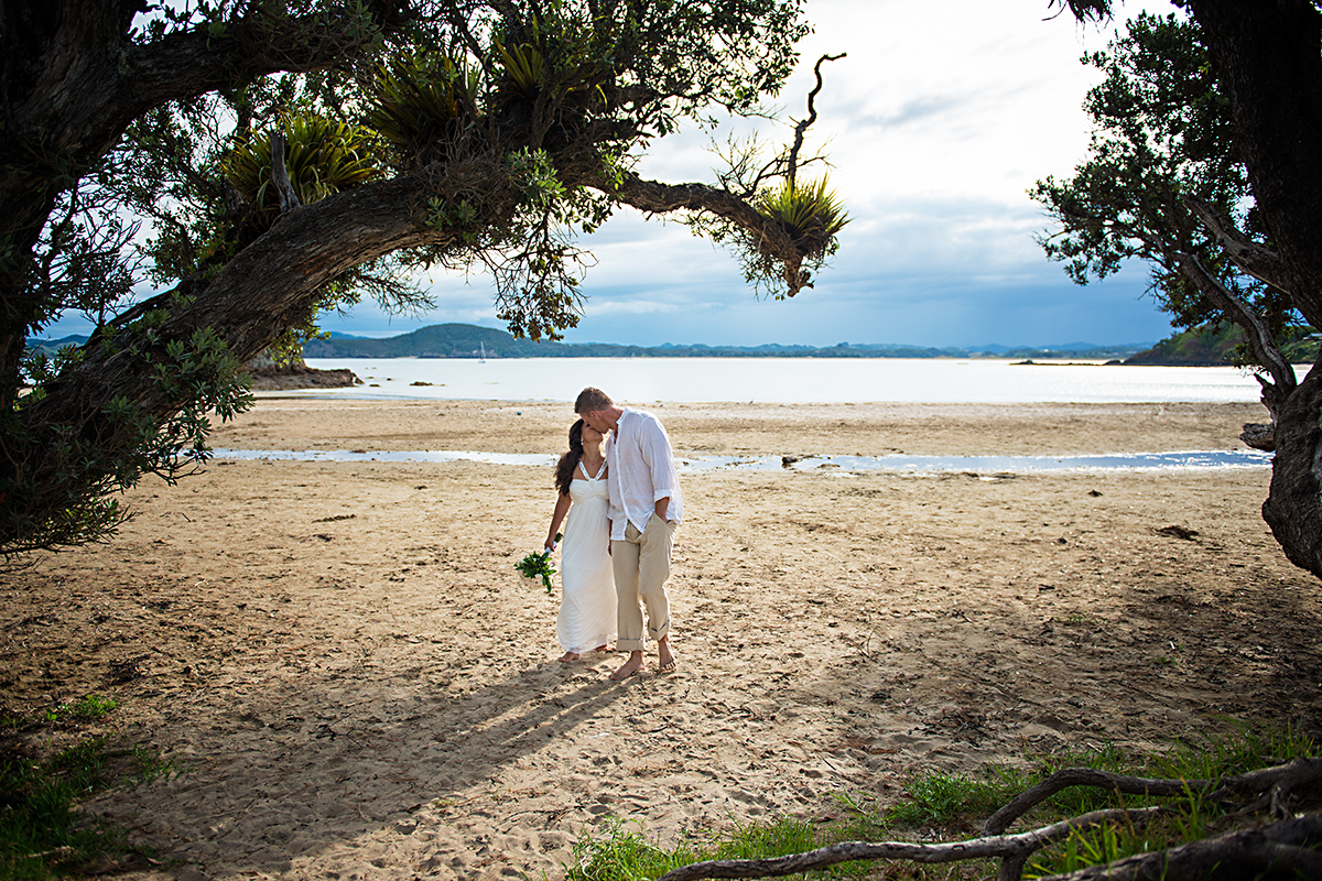 wedding kiss on a beach