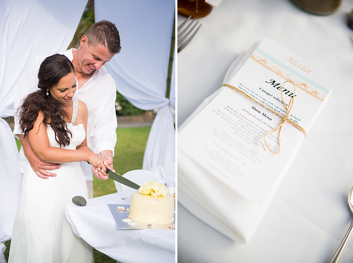 cutting cake bride and groom