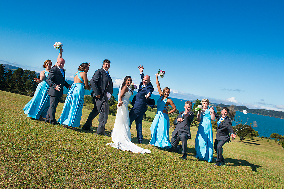 bridal party photos on a beach, northlandm, nz
